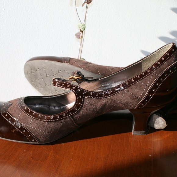 Franco Sarto Brown Leather and Suede Mary Jane High Heels - Picture 11 of 12